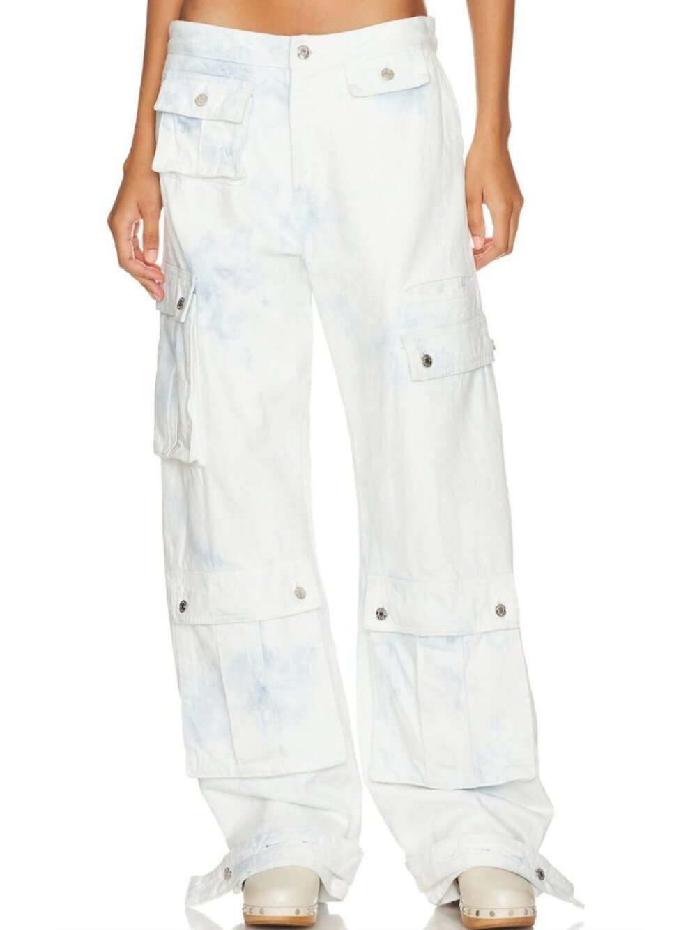 GRLFRND Lara Cargo Jeans in Airwaves White Tie Dye Size 24